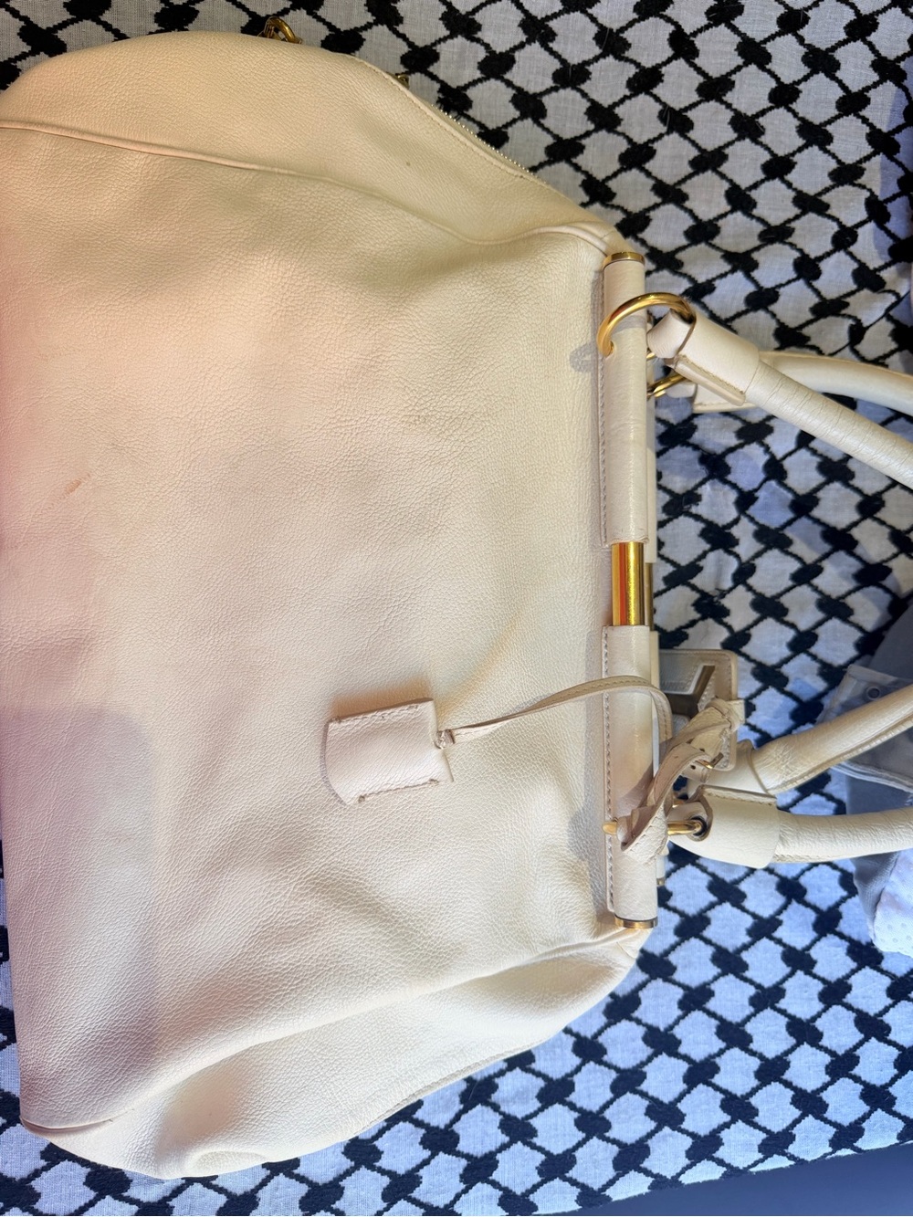 Cream Leather Top-Handle Satchel